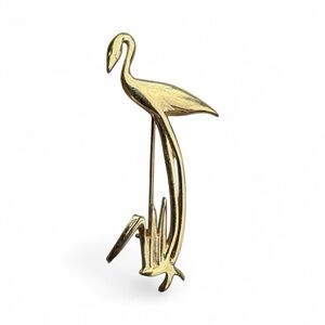 Vintage Gold Heron Crane Flamingo Bird Brooch